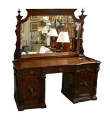 Antique Victorian Carved Oak Server with Mirror
