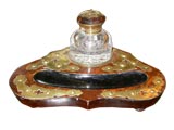 Antique Crystal  and Brass Inkwell