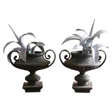 Pair Tole Zinc Agave in Grecian Urns
