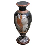 Used Glazed Terracotta Vase Lamp Base with Greek Motifs by Venturi
