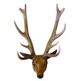 Carved Wood Deer Head with Attached Natural Antlers Carved Wood Deer Head with Attached Natural Antlers