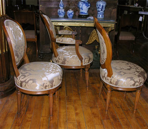 French Louis XVI Fauteuil & Pair Side Chairs For Sale 2