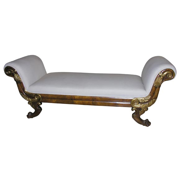 Danish Empire Mahogany Bench With Parcel Gilt For Sale