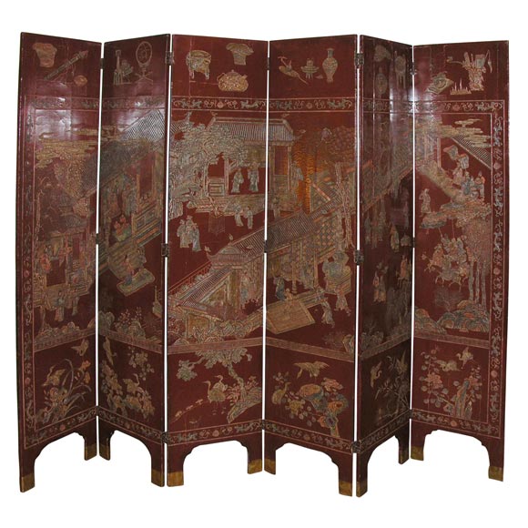 Screen Laquer CHINESE 18TH CENTURY SIX PANEL LAQUER SCREEN at 1stDibs