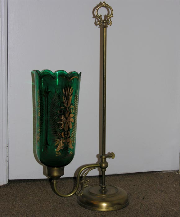 scalloped green glass antique shades with gold detailing
