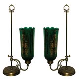 scalloped green glass Antique shades  with gold detailing