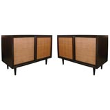 Handsome Pair of Harvey Probber Cabinets with Caned Doors