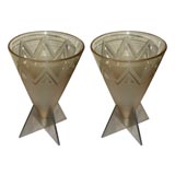 Two Lamps by Daum in Nickeled Metal and Engraved Glass