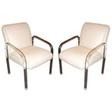 Pair Lucite and Faux Snakeskin Armchairs