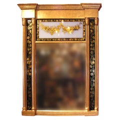 Regency Gilded 4 Column Eglomise Mirror, ca 1800