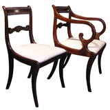 Antique Set of 8 Regency Mahogany Sabre Leg Dining Chairs, ca 1810