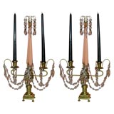 Antique Pair of Baltic Crystal and Bronze Candleabra, ca 1800