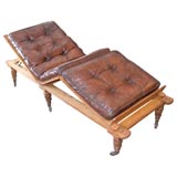 Antique English 19th c. Folding Oak Chaise with Leather Pad