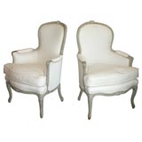Pair of 18th Century French Grey Painted Bergeres