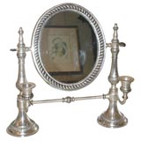 Vintage Silver Shaving Mirror with Two Candleholders