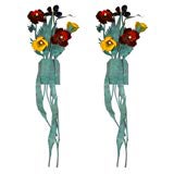 2 Pairs Copper and Enamel Floral Sconces
