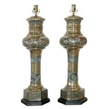Large Chinese Brass Cloisonne Lamps 1930s