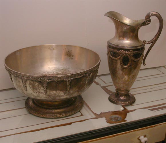 Set of a Huge Silverplate Bowl and Pitcher