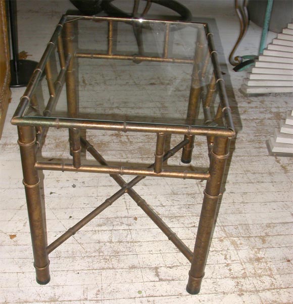 Metal PAIR OF FAUX BAMBOO SIDE TABLES For Sale