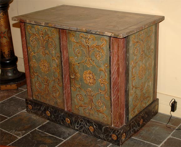 French polychrome and faux marble 2-door cabinet