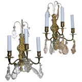 pair of bronze sconces with crystals, wired