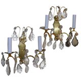 pair of bronze and crystal sconces, wired