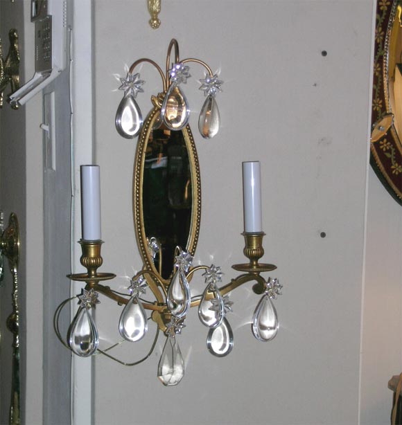 pair of bronze sconces with crystals, wired