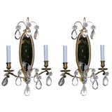 pair of bronze sconces with crystals, wired