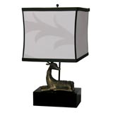 Vintage Table Lamp with Reclining Bronze Deer