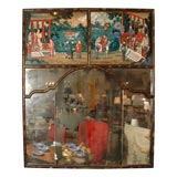 English Mirror in Lacquered Frame with Chinoiserie Reverse Panel