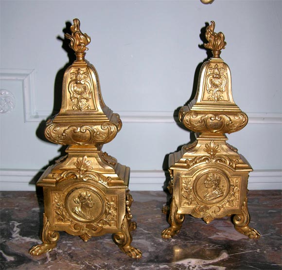 Pair of Louis XIV Ormolu Chenets, in the manner of Boulle