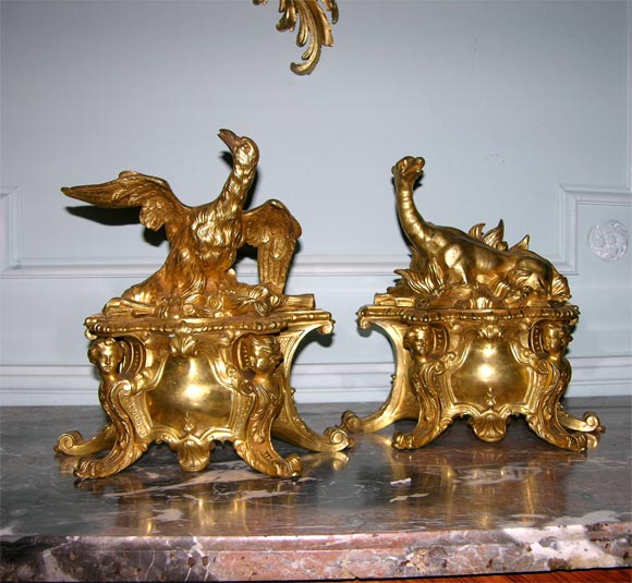 Pair of Regence Ormolu Chenets by Charles Cressent
