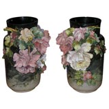 Pair of majolica vases