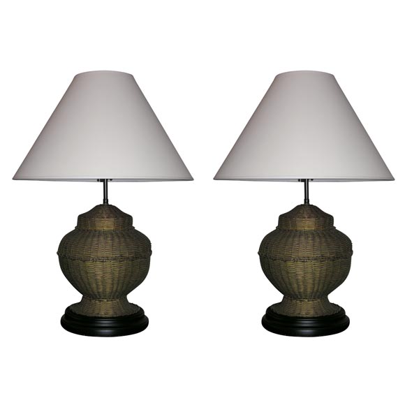 Pair Indian woven brass table lamps at 1stDibs