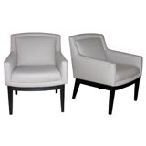 Pair channeled back armchairs with black lacquered bases
