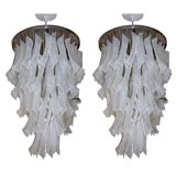 Pair of Mazzega Frosted Folded Glass Chandeliers