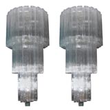 Pair of Venini Frosted Glass Tube Chandeliers