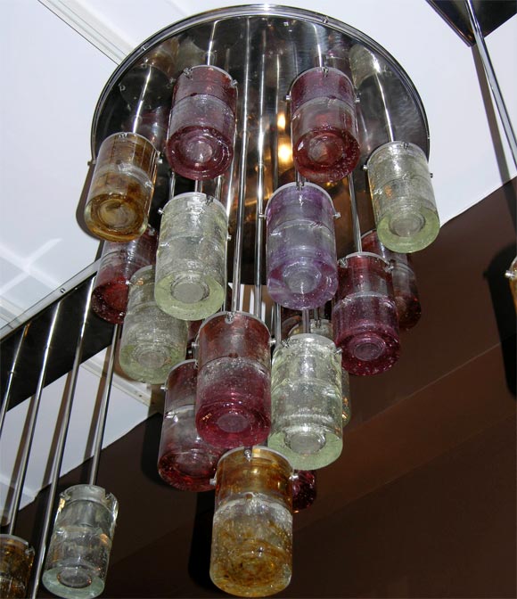 Multi-Colored Murano Glass. 19 Light Bulbs. Metal Frame. By Poli Arte