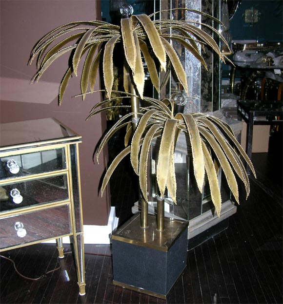 Hand-Welded Brass Palm Tree Floor Lamp with Black 10