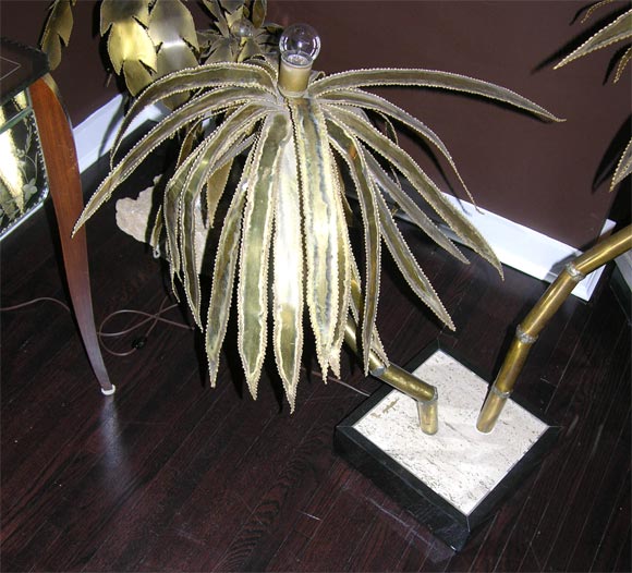 Mid-20th Century French Brass Metal Palm Tree Floor Lamp