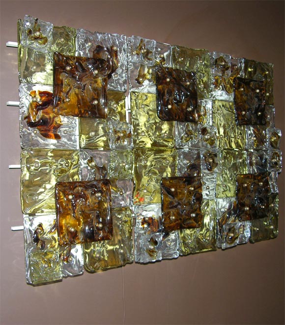 6 Individual Signed Venini Brown Square Wall Sculpture