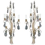 Pair of Bagues Sconces with Crystal Flowers