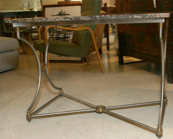 brushed aluminum base with marble top
