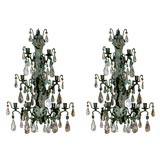 Nine Light Bronze Sconces  with Turquoise and Crystal Drops