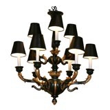 Vintage 9 Light Patinated  and Gilt  Metal Chandelier