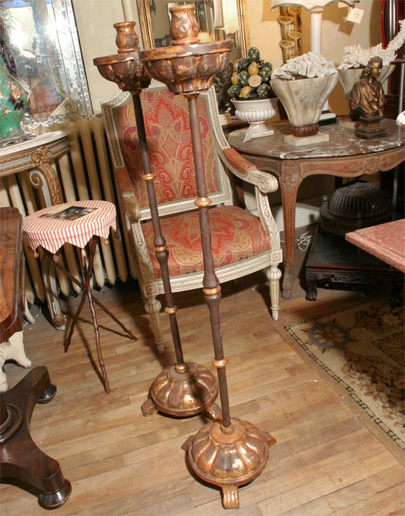 Wrought Iron and Wood Floor Candle Stands at 1stDibs