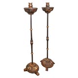 Wrought Iron and Wood Floor Candle Stands