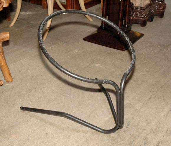 Mid-20th Century Jacques Adnet French Round Willow Seat in White and Iron