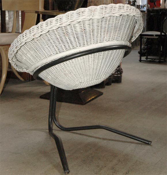 Jacques Adnet French Round Willow Seat in White and Iron 4