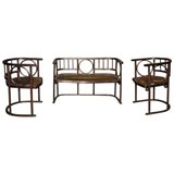 Antique 3-Piece Austrian Settee & Chairs in Leather by Joseph Hoffman